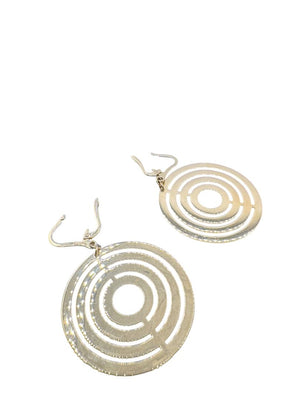Vintage 14K Gold Concentric Circle Pendant Necklace & Matching Drop Earring Set