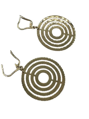 Vintage 14K Gold Concentric Circle Pendant Necklace & Matching Drop Earring Set