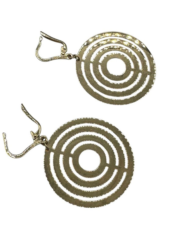 Vintage 14K Gold Concentric Circle Pendant Necklace & Matching Drop Earring Set