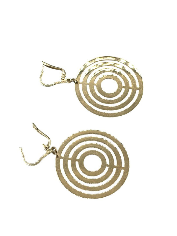 Vintage 14K Gold Concentric Circle Pendant Necklace & Matching Drop Earring Set