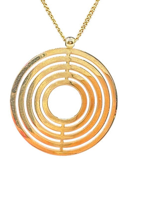 Vintage 14K Gold Concentric Circle Pendant Necklace & Matching Drop Earring Set