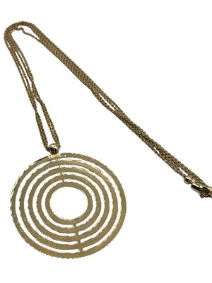 Vintage 14K Gold Concentric Circle Pendant Necklace & Matching Drop Earring Set
