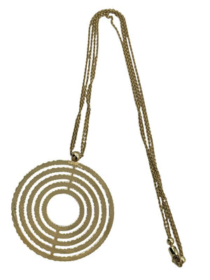 Vintage 14K Gold Concentric Circle Pendant Necklace & Matching Drop Earring Set