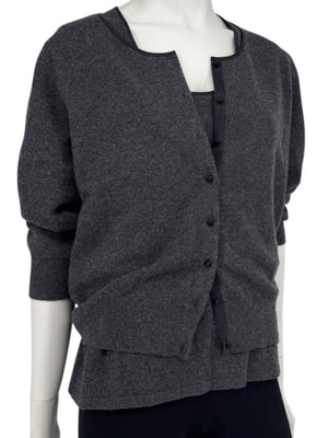 TSE 100% Cashmere Twin Sweater Set with Silk Trim – Gray Marl – Size XL