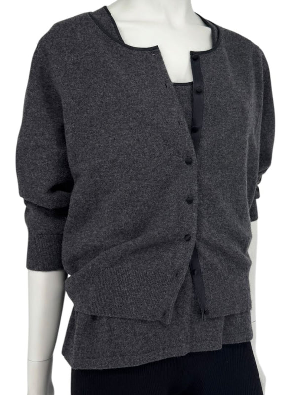 TSE 100% Cashmere Twin Sweater Set with Silk Trim – Gray Marl – Size XL