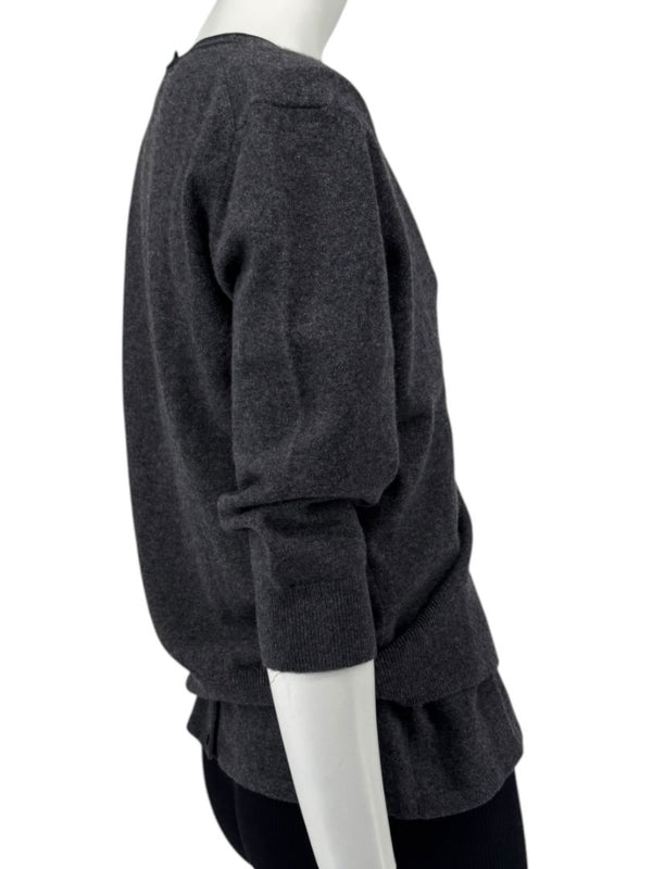TSE 100% Cashmere Twin Sweater Set with Silk Trim – Gray Marl – Size XL