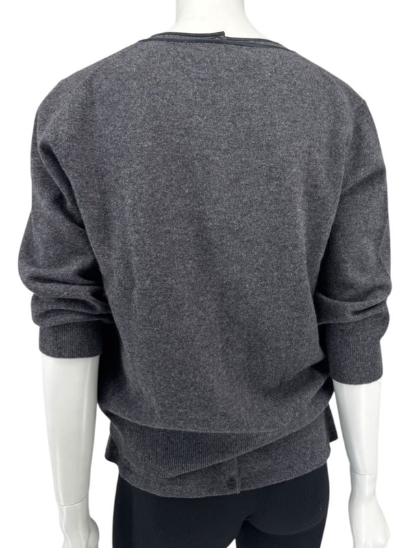 TSE 100% Cashmere Twin Sweater Set with Silk Trim – Gray Marl – Size XL