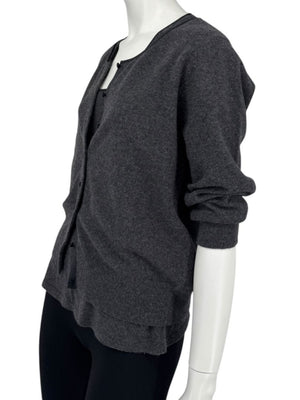 TSE 100% Cashmere Twin Sweater Set with Silk Trim – Gray Marl – Size XL