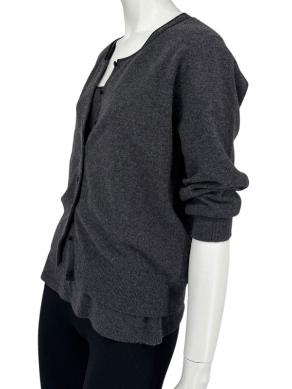 TSE 100% Cashmere Twin Sweater Set with Silk Trim – Gray Marl – Size XL