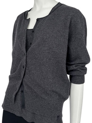 TSE 100% Cashmere Twin Sweater Set with Silk Trim – Gray Marl – Size XL
