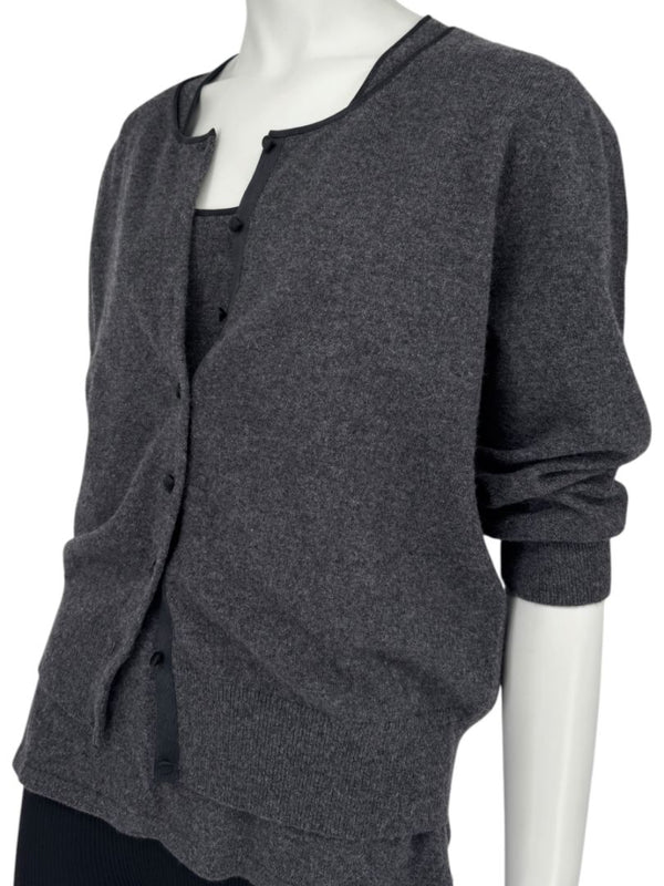 TSE 100% Cashmere Twin Sweater Set with Silk Trim – Gray Marl – Size XL