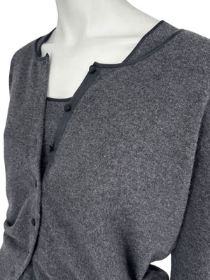 TSE 100% Cashmere Twin Sweater Set with Silk Trim – Gray Marl – Size XL
