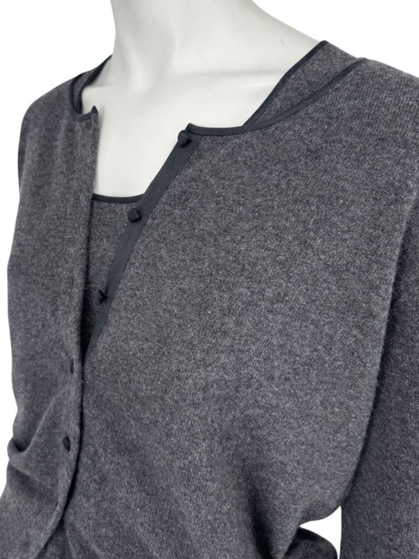 TSE 100% Cashmere Twin Sweater Set with Silk Trim – Gray Marl – Size XL