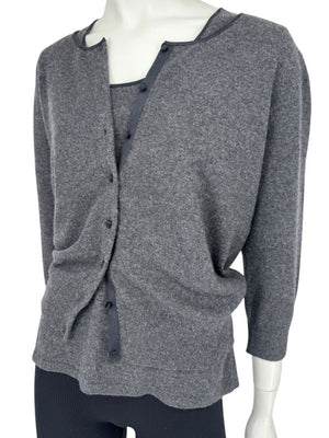 TSE 100% Cashmere Twin Sweater Set with Silk Trim – Gray Marl – Size XL