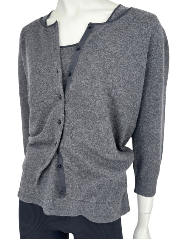 TSE 100% Cashmere Twin Sweater Set with Silk Trim – Gray Marl – Size XL