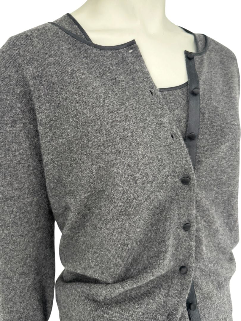 TSE 100% Cashmere Twin Sweater Set with Silk Trim – Gray Marl – Size XL