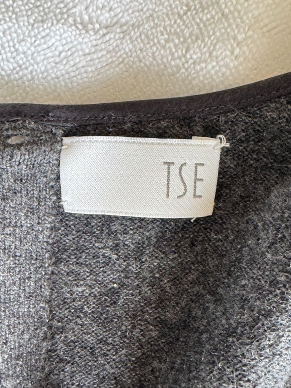 TSE 100% Cashmere Twin Sweater Set with Silk Trim – Gray Marl – Size XL