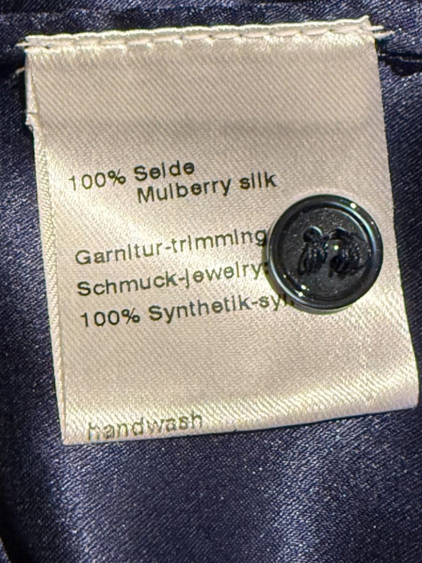 Akris Navy Mulberry Silk Blouse with Jewelry Trim – Size US 8 / FR 40 / DE 38