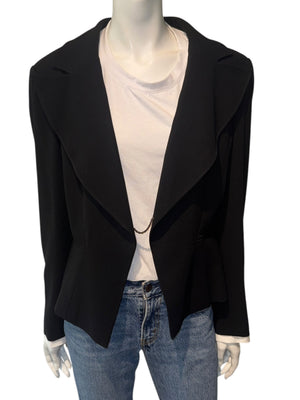 Chanel Black Wool Chain-Closure Tailored Jacket – Size 46