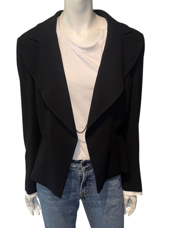 Chanel Black Wool Chain-Closure Tailored Jacket – Size 46