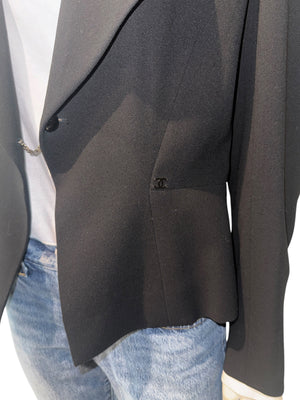 Chanel Black Wool Chain-Closure Tailored Jacket – Size 46