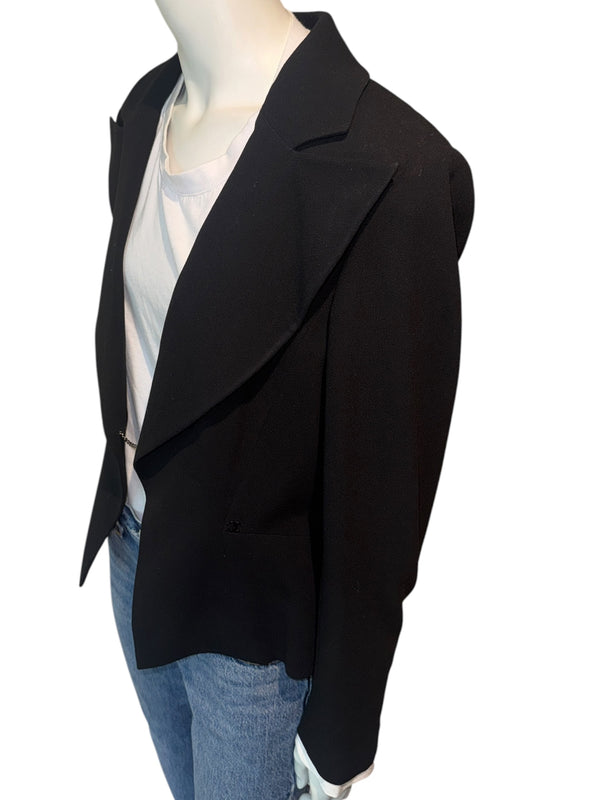Chanel Black Wool Chain-Closure Tailored Jacket – Size 46