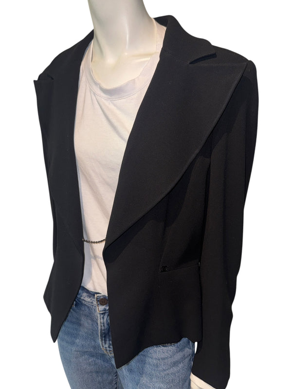 Chanel Black Wool Chain-Closure Tailored Jacket – Size 46