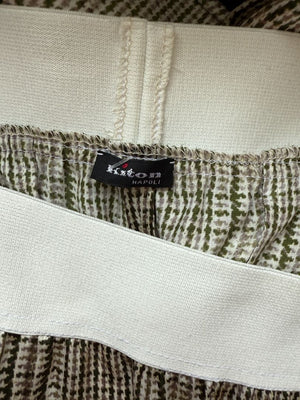 Kiton Olive & Taupe Silk Houndstooth Blouse and Pant Set – Size 46 (Fits M/L)