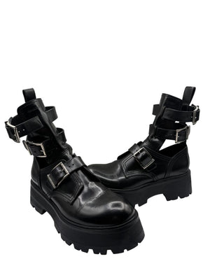 Alexander McQueen Black Leather Rave Buckle Ankle Boots – Women’s Size 40