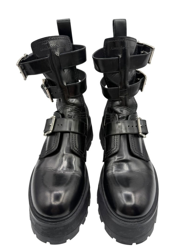 Alexander McQueen Black Leather Rave Buckle Ankle Boots – Women’s Size 40
