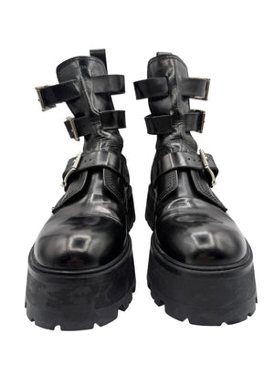 Alexander McQueen Black Leather Rave Buckle Ankle Boots – Women’s Size 40