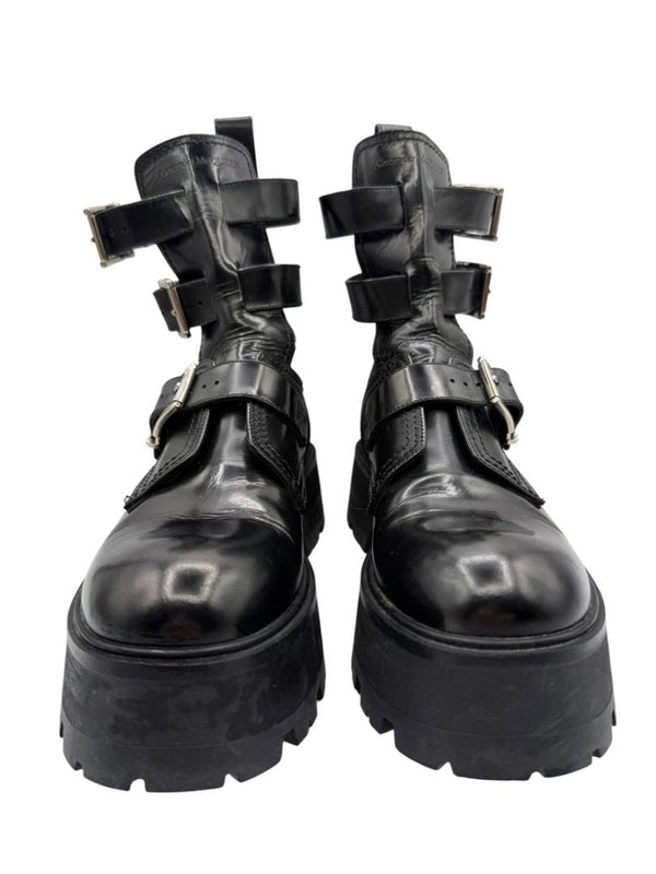 Alexander McQueen Black Leather Rave Buckle Ankle Boots – Women’s Size 40