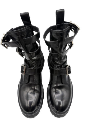 Alexander McQueen Black Leather Rave Buckle Ankle Boots – Women’s Size 40