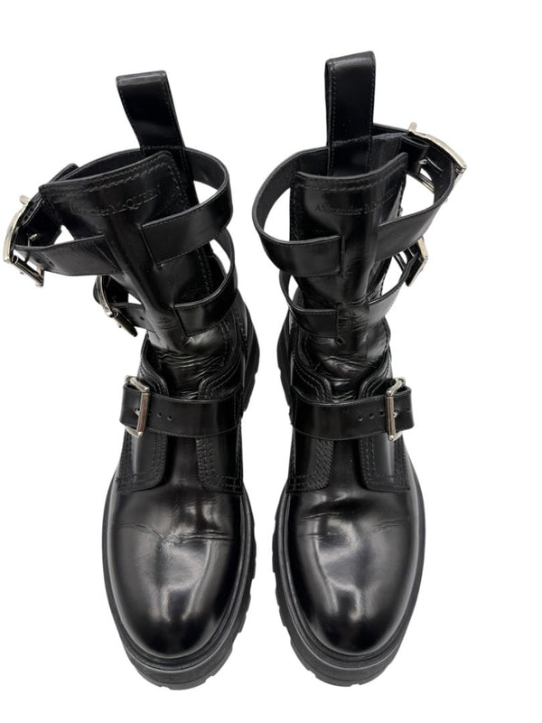 Alexander McQueen Black Leather Rave Buckle Ankle Boots – Women’s Size 40