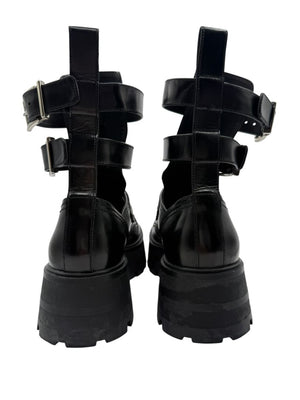 Alexander McQueen Black Leather Rave Buckle Ankle Boots – Women’s Size 40