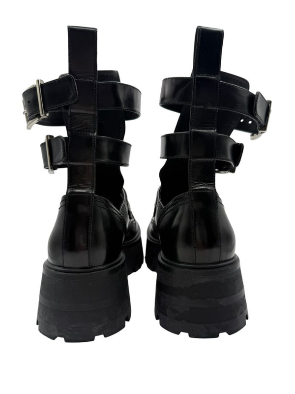 Alexander McQueen Black Leather Rave Buckle Ankle Boots – Women’s Size 40