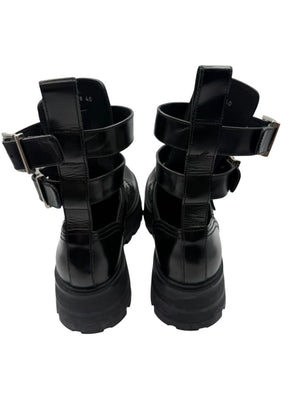 Alexander McQueen Black Leather Rave Buckle Ankle Boots – Women’s Size 40