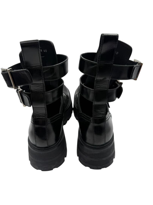 Alexander McQueen Black Leather Rave Buckle Ankle Boots – Women’s Size 40