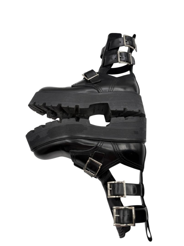 Alexander McQueen Black Leather Rave Buckle Ankle Boots – Women’s Size 40
