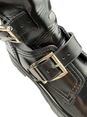 Alexander McQueen Black Leather Rave Buckle Ankle Boots – Women’s Size 40