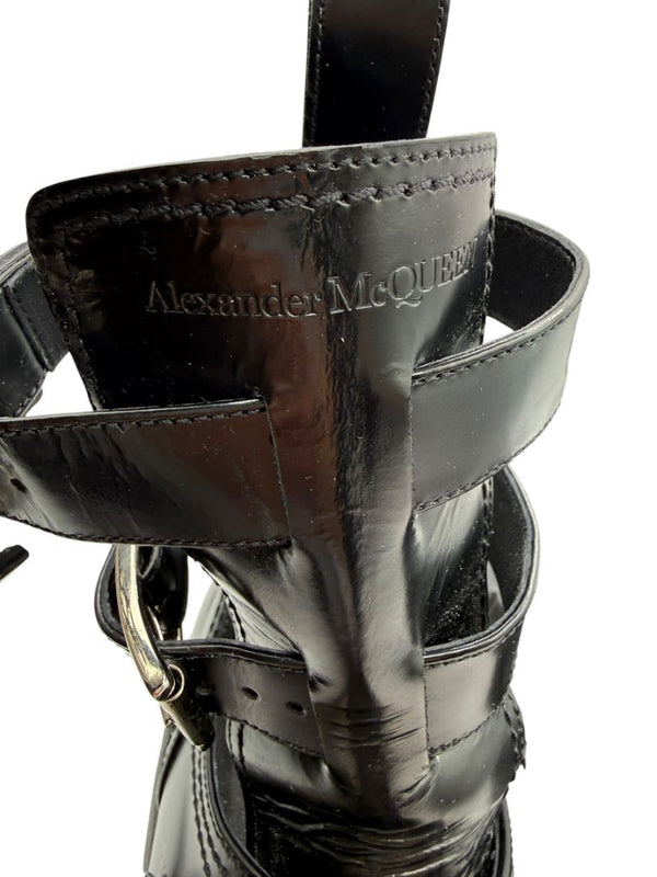 Alexander McQueen Black Leather Rave Buckle Ankle Boots – Women’s Size 40