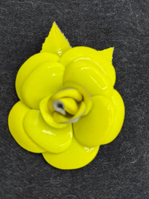 Vintage Chanel Lime Patent Leather Camellia Brooch / Pin