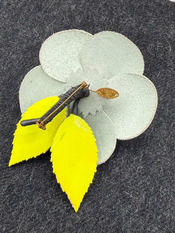 Vintage Chanel Lime Patent Leather Camellia Brooch / Pin