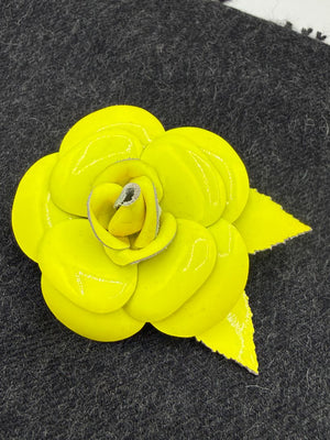 Vintage Chanel Lime Patent Leather Camellia Brooch / Pin