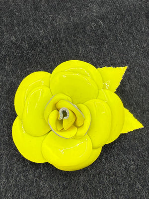 Vintage Chanel Lime Patent Leather Camellia Brooch / Pin
