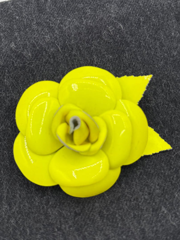 Vintage Chanel Lime Patent Leather Camellia Brooch / Pin