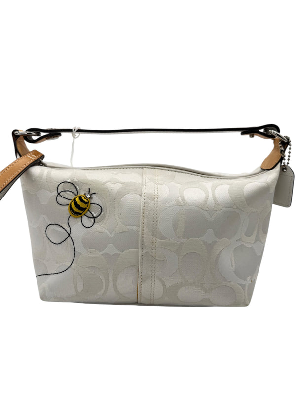 Coach Signature White Jacquard Shoulder Bag with Bee Appliqué | Style F053-7440