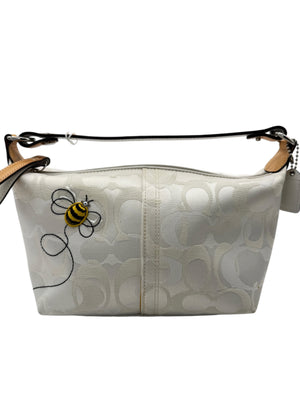 Coach Signature White Jacquard Shoulder Bag with Bee Appliqué | Style F053-7440