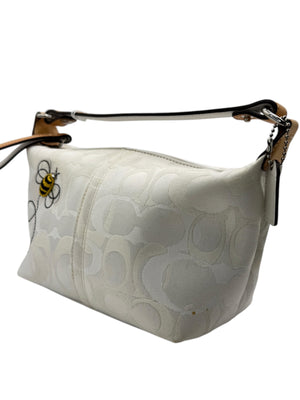 Coach Signature White Jacquard Shoulder Bag with Bee Appliqué | Style F053-7440