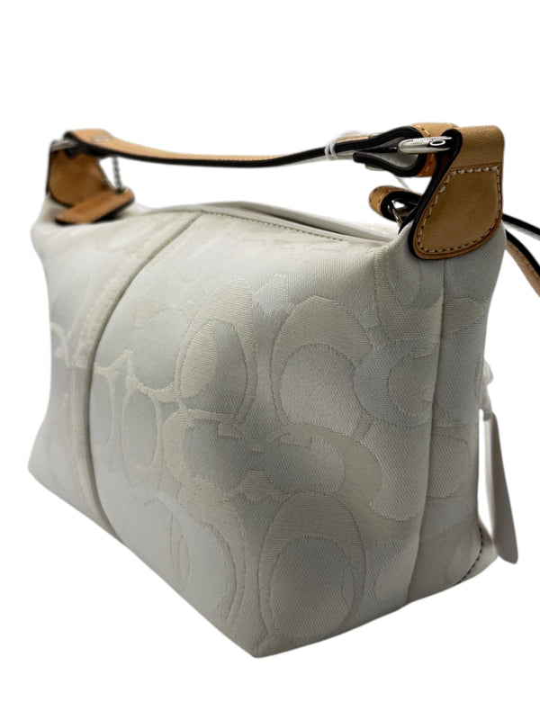 Coach Signature White Jacquard Shoulder Bag with Bee Appliqué | Style F053-7440